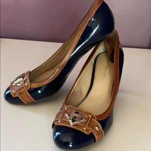 Navy Heels with Wood Block heels